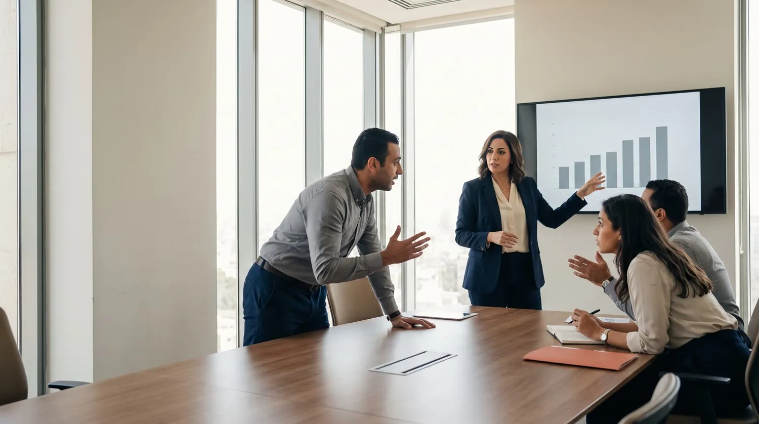Roadmap consultants debating a plan in a Cairo boardroom