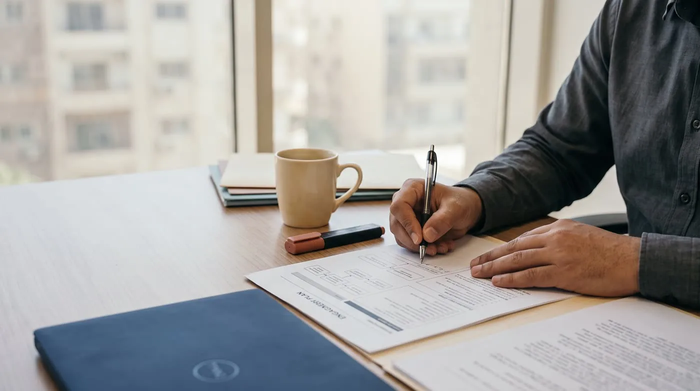 Working through an engagement plan at a desk
