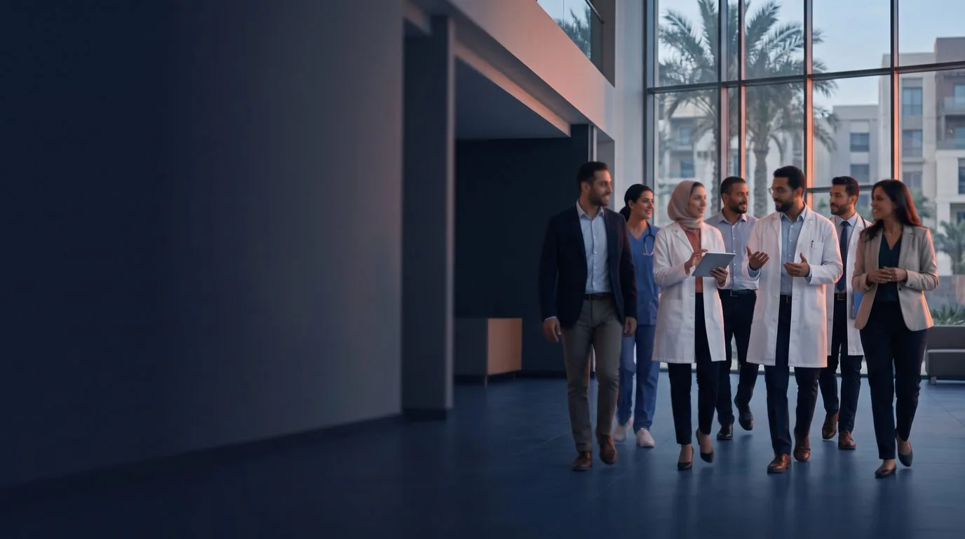 Roadmap Consulting healthcare and pharma advisory team walking through a clinical facility in Egypt