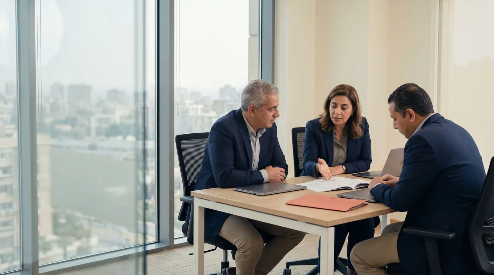 Roadmap consultants reviewing a strategy document with a client team